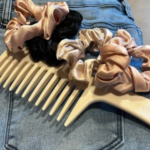 Silk hair scrunchies and brush